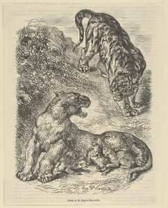 Tigress angrebet af en tiger, mens hun ammede sine unge, 1853., 1853. af Eugène Delacroix