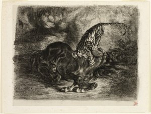 Vild hest nedbragt af en tiger af Eugène Delacroix