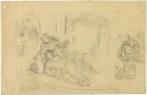 Døende kvinde(?), Mand i soveværelset, to skitser af samme af Eugène Delacroix
