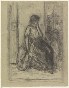 Siddende gademusikant med violin