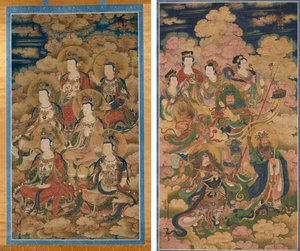Bodhisattvaerne af de ti stadier i at opnå den mest perfekte viden; De otte værter af Deva, Naga og Yakshi af Eugène Fromentin