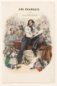 Skitserende kunstner Titelside for: Les Français peints par eux-mêmes, 1841 af Eugène Guillaumot