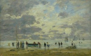 Fransk:  Plage de Deauville Stranden i Deauville af Eugene Louis Boudin