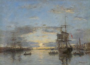 Tysk: Le Havre. Den ydre havn ved solnedgang Le Havre: Den ydre havn ved solnedgang af Eugene Louis Boudin