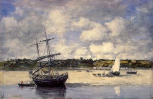 Portrieux - Kysten ved lavvande af Eugene Louis Boudin