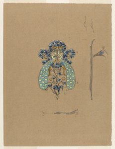 Design til et bæltespænde med påfuglemotiv af Eugene Grasset