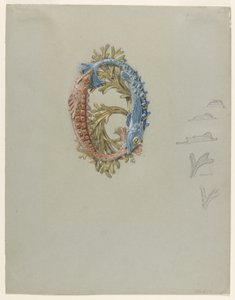 Design til et bæltespænde med to fisk og tang af Eugene Grasset