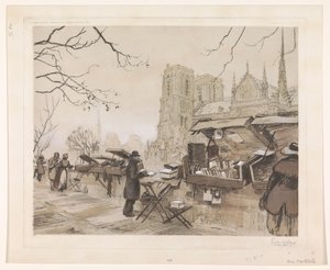 Udsigt over Quai de Montebello i Paris af Eugène Véder (signed by artist)