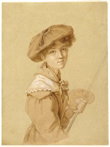 Selvportræt, 1820-29 (blyant, sepia og gouache på papir) af Eugénie Tripier Lefranc