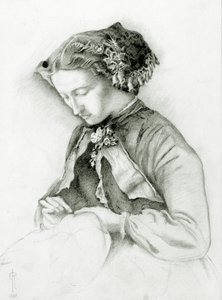 Portræt af Effie med Foxgloves i hendes hår (The Foxglove) 1853 af Euphemia Ruskin