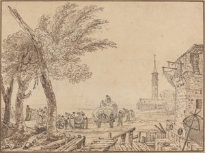 Udsigt over en havn af European 18th Century