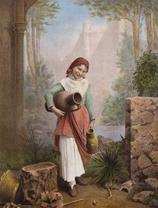 Italiensk pige samler vand (farvet foto) af European Photographer