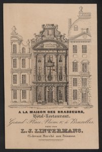 På La Maison Des Brasseurs, Hotel Restaurant, Bruxelles, L J Lintermans (gravering) af European School