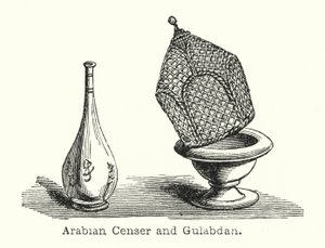 Arabisk røgelseskar og Gulabdan (gravering) af European School