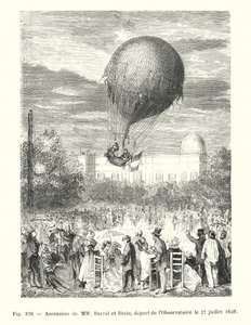 Ascension af MM Barral og Bixio, afgang fra observatoriet den 27. juli 1850 (gravering) af European School