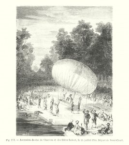 Hertugen af ​​Chartres og Robert-brødrenes himmelfart, 15. juli 1784, afgang fra Saint-Cloud (gravering) af European School