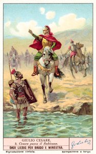 Cæsar krydser Rubicon, 49 f.Kr. (chromolitho) af European School