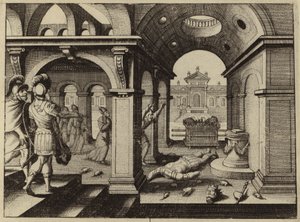 Erobrede Pagtens Ark i Dagon-filistertemplet (gravering) af European School