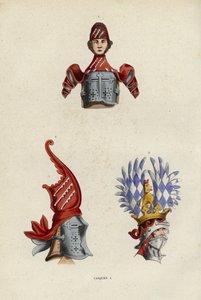 Casques (farvet gravering) af European School