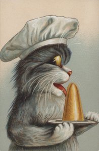 Kat med dessert (chromolitho) af European School