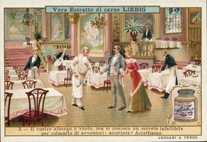 Kokken lover at vende skuden på et tomt hotel (chromolitho) af European School