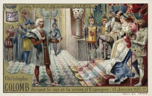 Christopher Columbus before the King and Queen of Spain, 15 January 1492  af European School