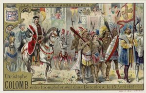 Christopher Columbus enters Barcelona in triumph, 15 April 1493  af European School