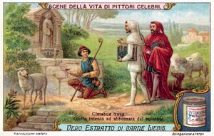 Cimabue fandt Giotto, der intenst tegnede får (chromolitho) af European School