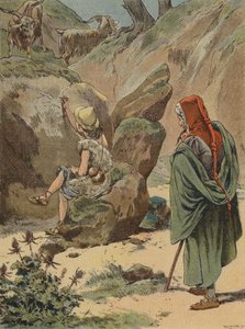 Cimabue ser den unge Giotto tegne en ged på en sten af European School