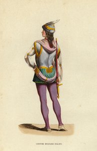 Italiensk militærkostume (farvet gravering) af European School