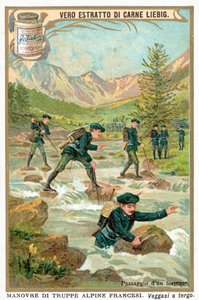 Krydser en bjergstrøm (chromolitho) af European School