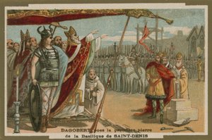 Dagobert I lægger den første sten af Basilica of St Denis, Frankrig, 7. århundrede af European School