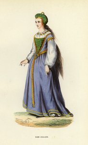 Dame Anglaise (farvet gravering) af European School
