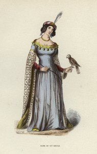 Lady of the 15th Century (farvet gravering) af European School