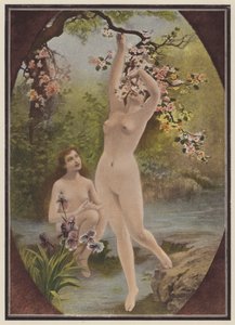 Evas døtre, kvinder med træblomst (farve litho) af European School