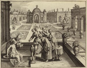 David ser Bathsheba bade (gravering) af European School