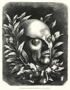 Dødsmaske af den tyske digter Friedrich Schiller (litho) af European School