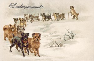 Postkort med hund (farvelitografi) af European School