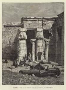 Egypten - Gårdhave med resterne af en kristen kirke i Medinet Habu af European School
