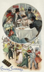 Nyder Suchard-chokolade ved et maskebal af European School