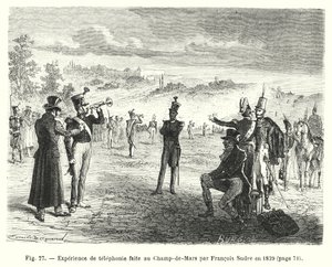 Telefonioplevelse lavet på Champ-de-Mars af Francois Sudre i 1829 (gravering) af European School