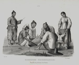 Familie af koreanske fiskere (litho) af European School