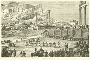 Fete du temple de Jupiter, en Athens (gravering) af European School
