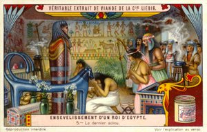Sidste farvel til en død egyptisk farao i hans grav (chromolitho) af European School