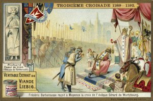 Frederick Barbarossa takes the Cross from the Bishop of Wurzburg, Mainz, Germany, Third Crusade, 1188  af European School