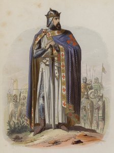 Godfrey af Bouillon, frankisk leder af det første korstog og første hersker over kongeriget Jerusalem (farvet indgravering) af European School