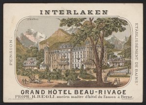 Grand Hotel Beau-Rivage, Interlaken (farvet gravering) af European School