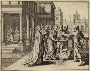 Herodias modtager Johannes Døberens hoved (gravering) af European School