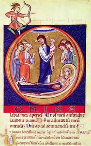 Historikeret initial, der skildrer Jomfruens død, fra et ukendt manuskript, 12.-13. århundrede af European School