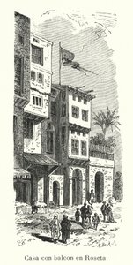 Hus med balkon i Rosetta, Egypten (litho) af European School